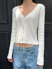 【新品】海外ブランド BRANDY MELVILLE / Paige Top ブランディー・メルビル 白 WHITE リブ Vネック カーディガン (#DL2XT)