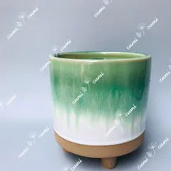 N0038 【北欧】 4号 グリーン 脚付き 窯変 植木鉢 室内 陶器鉢 多肉 観葉植物　鉢カバー 室内 陶器鉢 多肉 植物 鉢植え 激安 レア インテリア プレゼント 海外 盆栽 おすすめ プランター 人気 デザイン 観葉植物