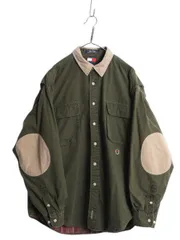 【お得なクーポン配布中!】 90s トミーヒルフィガー コットン キャンバス シャツ ジャケット メンズ L / 古着 オールド エルボーパッチ付き ハンティング ワンポイント