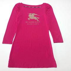 バーバリー ブラックレーベル 七分袖 カットソー ロンT ビッグホースロゴ ピンク 38サイズ Burberry