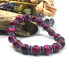 ピンクタイガーアイ パワーストーン ブレスレット 10mm (ダークブルー) メンズ・レディース 男性・女性  数珠 虎目石 金運 恋愛運 ○