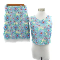 リリーブラウン Lily Brown セットアップ 上下 カットソー ノースリーブ ラウンドネック フレアスカート ミモレ丈 花柄刺繍 シースルー 上F 下0 マルチカラー 青 ブルー 緑 グリーン /SM28