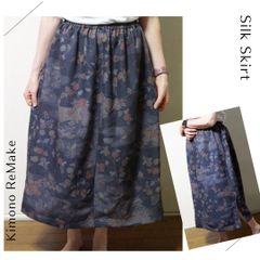 【着物リメイク】シルク（正絹着物からのリメイク）・小紋柄スカート・４枚ハギスカート