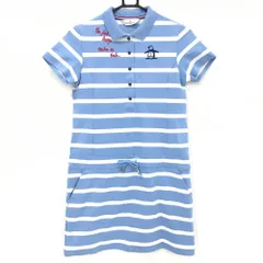 マンシングウェア 半袖ポロワンピース ライトブルー×白 ボーダー柄 ロゴ刺しゅう レディース M ゴルフウェア Munsingwear