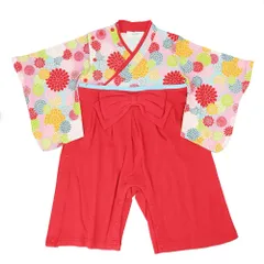 ☆ 菊柄/赤 ☆ 90cm ☆ Aenak アエナック 女児はかまロンパース アエナック Aenak はかまロンパース 女児 女の子 全開タイプ カバーオール 袴 ロンパース ベビー服 フォーマル 和服菊柄 着物 子供服 ベビー キッズ 出産祝い お食い初め