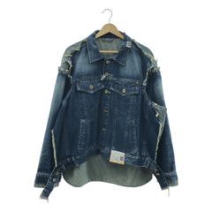 Maison MIHARA YASUHIRO / メゾンミハラヤスヒロ | 2022SS | カットオフ加工 ヒッコリーデニム 切替 トラッカージャケット | 44 | インディゴ / ホワイト | メンズ