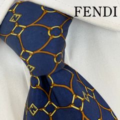 極美品】FENDI フェンディ ネクタイ シルク 総柄 チェーン柄