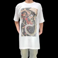 オリジナル 大きい ワイドフィット Tシャツ ビッグ プリント 歌川国芳 通俗水滸伝豪傑百八人之一個 中箭虎丁得孫 蛇 江戸時代末期 浮世絵 日本画 白 ホワイト 2XL(3L) 3XL(4L) 4XL(5L) 5XL(6L) オーバー サイズ ユニセックス
