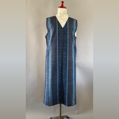 着物リメイク ブルーストライプ 紬 ジャンパースカート 藍色  | Blue Stripes, Jumper Skirt, Jumper Dress #2410-014