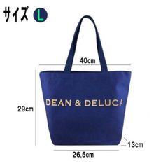 DEAN&DELUCA ディーン＆デル ーカ トートバッグ ネイビー ゴ ールドロゴ Lサイズ エコバッグ