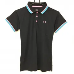 【超美品】アンダーアーマー 半袖ポロシャツ 黒 ボーダー地模様 襟・袖口ライン レディース MD ゴルフウェア サンプル品 UNDER ARMOUR