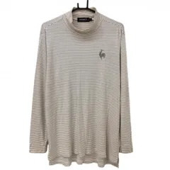 ルコックゴルフ 長袖ハイネックシャツ 白×グレーベージュ系 ボーダー 胸ロゴ刺しゅう  メンズ LL ゴルフウェア le coq sportif