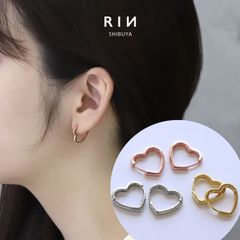 【凛公式】 ピアス ハート 18k 18金 金属アレルギー フープ キャッチレス ニッケルフリー 18kコーティング レディース シルバー ゴールド ピンクゴールド シンプル ワンタッチ おしゃれ 上品 きれいめ 耳たぶ 【両耳用・2個売り】