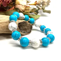 ターコイズ&ハウライト パワーストーン ブレスレット 12mm (シルバー) #1 メンズ・レディース 男性・女性  数珠   □