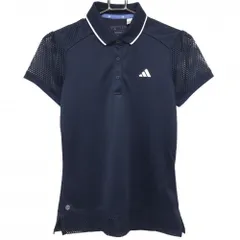★特価★【超美品】アディダス 半袖ポロシャツ ネイビー×白 袖等メッシュ レディース S ゴルフウェア 2022年モデル adidas