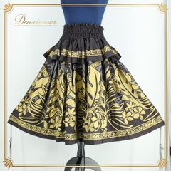 フラダンス 衣装 パウスカート ブラック系 フラ ダンス エムエムジェイ 花柄 黒 金 ハワイアン アロハ 日本製 フリル 煌びやか 華やか ゴールド系 グレー系 ②