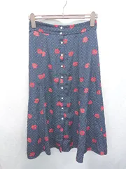 ◇ ⊂ IENA イエナ 花柄 ドット 膝下丈 フレア スカート サイズ38 ネイビー レッド ホワイト レディース E  【1410230020720】