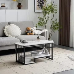 【新作登場】センターテーブル 大理石調 幅90cm 収納付き 長方形 ローテーブル おしゃれ 収納棚 コーヒーテーブル リビングテーブル コンパクト 北欧 カフェテーブル【ホワイト＋】