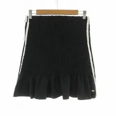 アディダスオリジナルス adidas originals Smocked Skirt ティアードスカート フレア ミニ 3ライン ロゴプリント M 黒 ブラック 白 ホワイト H17929 /NQ