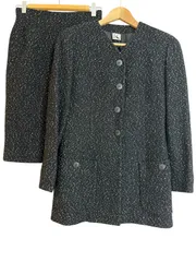 RE213 【美品】KRIZIA クリツィア　セットアップ　ノーカラーツイードジャケット&スカート　ブラック　レディース　サイズ40