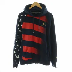 ナイキ NIKE AIR JORDAN プルオーバーパーカー ト フーディー ボーダー フード 長袖 ロゴ刺繍 M 紺 ネイビー /NQ