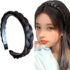 fogman カチューシャ 三つ編み ヘアバンド ヘアアクセサリ かわいい 自然 おしゃれ 前髪(ダークブラウン)