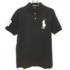 ポロラルフローレン 半袖ポロシャツ 黒 ロゴ白 ビッグポニー  メンズ M ゴルフウェア Ralph Lauren