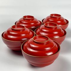 509 朱塗り　木製本漆塗　漆器　骨董　アンティーク　吸物椀　5客セット