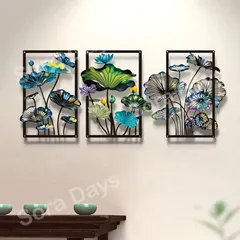 ウォールアート 壁飾り 蓮 切り絵 美しい 3点セット おしゃれ かわいい インテリア 北欧 植物 モダン 綺麗 装飾 リビング 寝室 客室 金属 21.5×30cm 25×30cm 28×30cm
