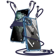 iPhone 11 Pro ケース クリア ショルダー iPhone11Pro スマホケース アイフォン11Pro カバー 肩掛け 斜めかけ 縄掛けケース 透明 薄型 軽量 TPU 携帯ケース 紐付き 斜めがけ 織りストラップ付き 長さ調整可能 取り外し可 0