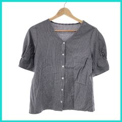 美品 NATURAL BEAUTY BASIC ナチュラルビューティーベーシック トップス シャツ ブラウス 半袖 Ｖネック ボーダー レディース グレー M