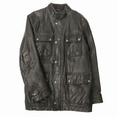 バナナリパブリック BANANA REPUBLIC エルボーパッチ ライダース カウレザー ジャケット マルチポケット ロゴボタン ネックベルト バイカー モーターサイクル ジャンパー ブルゾン 上着 アウター 牛革 L 黒 ブラック メンズ