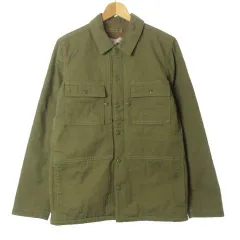 ジェイクルー J.CREW WALLACE&BARNES タグ付き ワークジャケット 中綿 シャドーヘリンボーン 裏ボア 緑系 カーキ XS