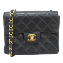 美品 CHANEL シャネル ラムレザー ターンロック ココマーク マトラッセ ミニ スクエア チェーンショルダーバッグ ブラック×ゴールド金具 レディース 古着 中古 USED