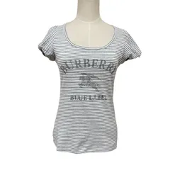 中古 バーバリーブルーレーベル BURBERRY BLUELABEL 半袖 Tシャツ カットソー クリーニング済み ボーダー柄 キャップスリーブ レディース サイズ38