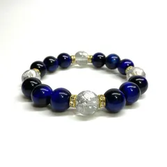 12mm 四神獣銀彫水晶×ブルータイガーアイ パワーストーン ブレスレット天然石 運気上昇 金運 開運  [24] お守り 青龍 白虎 玄武 朱雀　[24] （ゴールド）メンズ・レディース　男性・女性　数珠ブレス　開運  [24] 