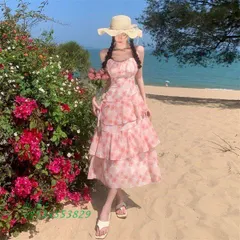 ワンピース 袖なし 花柄 夏ワンピ 可愛い ゆったり ロング丈 ハイウエスト セクシー Vネック リボン  vii3x553829