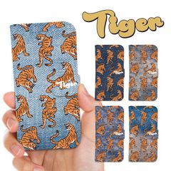 전기종 대응 수첩형 스마트폰 케이스 TIGER 호랑이 호랑이 토라 데님 프린트 iPhone 안드로이드 AQUOS Galaxy Xperia Google Pixel arrows OPPO 케이스 커버 접는다