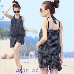 水着3点セットレディース体型カバービキニサロペットママ水着大きいサイズドット柄海水浴温泉20代30代40代50代みずぎ673