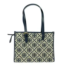 TORY BURCH トリーバーチ モノグラムトートバッグ  ベージュ×ネイビー