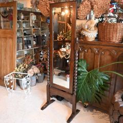 英国アンティーク木製シュバルミラー/スタンドミラー/立鏡/全身鏡/姿見