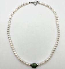淡水パールネックレス 　首回り43cm　SILVER925　レディース　珠約5ｍｍ　翡翠