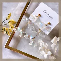 ロングセラー♡夏イチオシ《ステンレス 24KGP ポスト変更可能》ハンドメイドピアス オーロラ花びら 華奢 フラワー お花 ゴールド シルバー アレルギー対応《イヤリング変更可能》