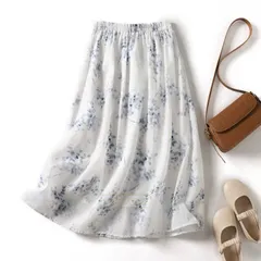 大きいサイズ　レディース ボトムス スカート 花柄スカート 膝丈スカート ミディアムスカート 膝丈 ミディアム 花柄 柄 シフォン裏地 ウエストゴム 花 韓国 夏新作 夏服 guyan31