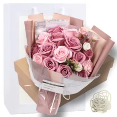 [Capiner] ソープフラワー 花束 結婚記念日 結婚祝い クリスマス 薔薇 プレゼント ギフト 女性 造花 花 誕生日 還暦 母の日 父の日 メッセージカード ショップバッグ付 (ブライトレッド) [ブライトレッド]