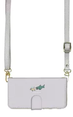 iPhone15Pro  ケース 手帳型 iPhone15 プロ スマホケース スマホショルダー レザー ストラップ サメ 鮫 猫 手描き イラスト かわいい 調節可能 130cm  カラー03