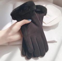 あっかい♡ 手袋 レディース ブラック　黒　秋冬 おしゃれ かわいい 暖かい スマホ タブレット 手ぶくろ 防寒 防風 保温 裏起毛 寒さ対策 黒 ファー ボア 手首 スマホ手袋 人差し指 5本指 通勤 通学 プレゼント ギフト 誕生日 クリスマス シンプル
