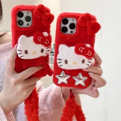 hellokitty iPhone16proケース レッド ハローキティ ストラップ付き iphoneケース スマホケース 可愛い iphone15proケース ハードケース iphone14ケース iPhone13ケース 衝?吸收 xzjhcek#