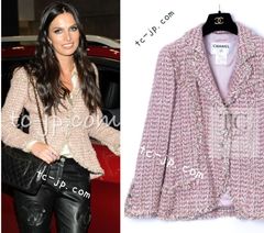 シャネル ジャケット CHANEL ピンク ベージュ ココCC ボタン 春夏 サマー ツイード カール・ラガーフェルド 美品 38 美人見え 極小スパンコール