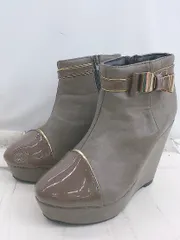 ◇ DEAR GALLERY サイドジップ 装飾リボン ショート 厚底 ブーツ サイズM ブラウン系 レディース P  【1307080005628】